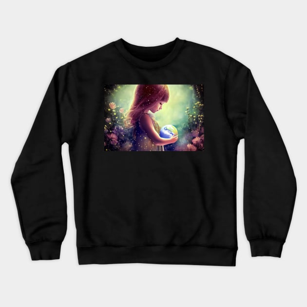 fantasy girl and earth Crewneck Sweatshirt by cloudart2868